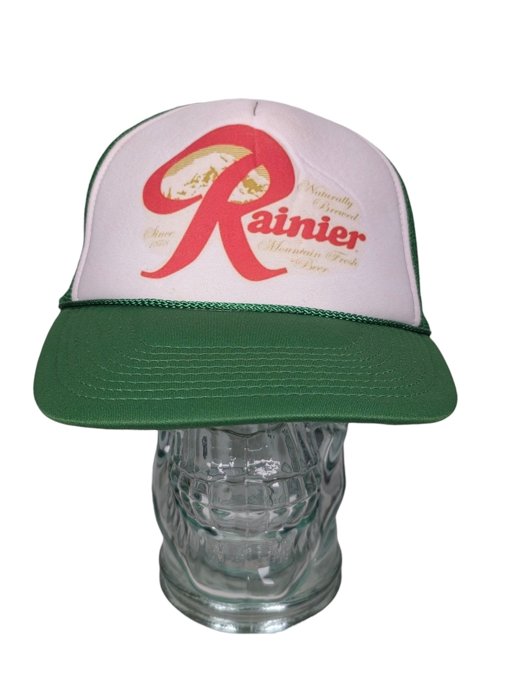 Nissun Trucker Hat Red White Rainier Beer Mountain Foam Mesh Adjustable OS Hat
